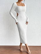 Square Neck Cutout Long Sleeve Dress - Guy Christopher 