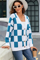 Checkered Button-Up Dropped Shoulder Cardigan - Guy Christopher