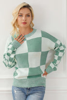 Checkered Drop Shoulder Long Sleeve Sweater - Guy Christopher