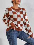 Checkered Round Neck Sweater - Guy Christopher