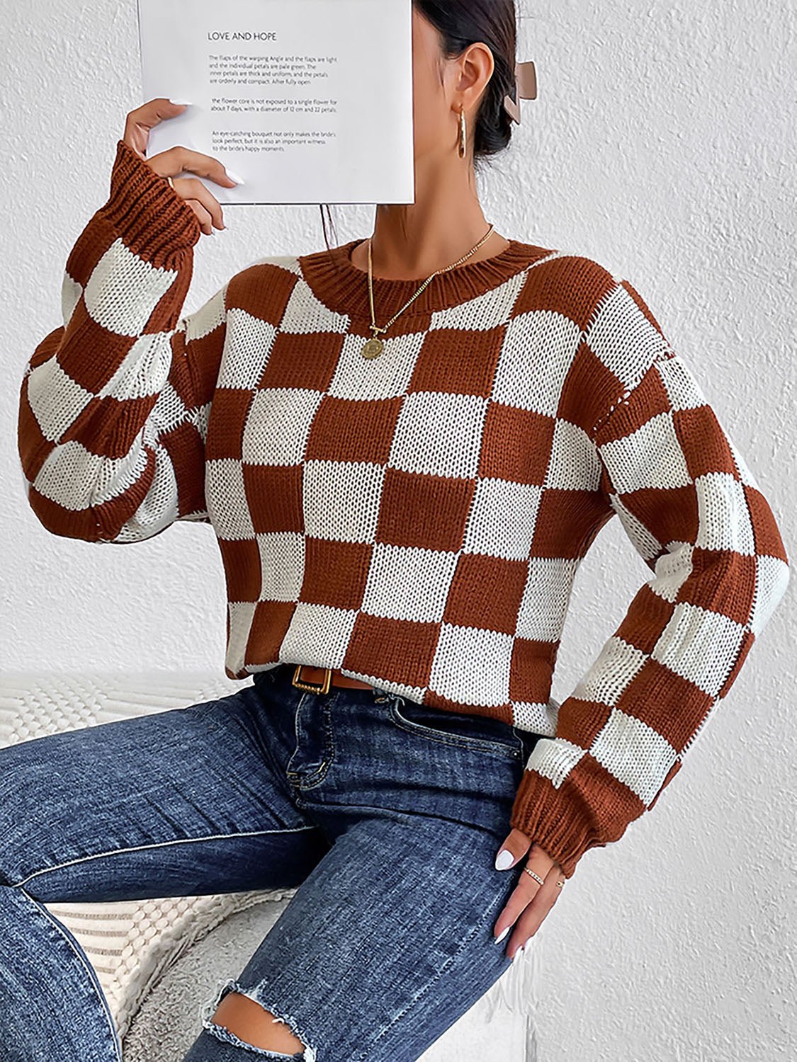 Checkered Round Neck Sweater - Guy Christopher