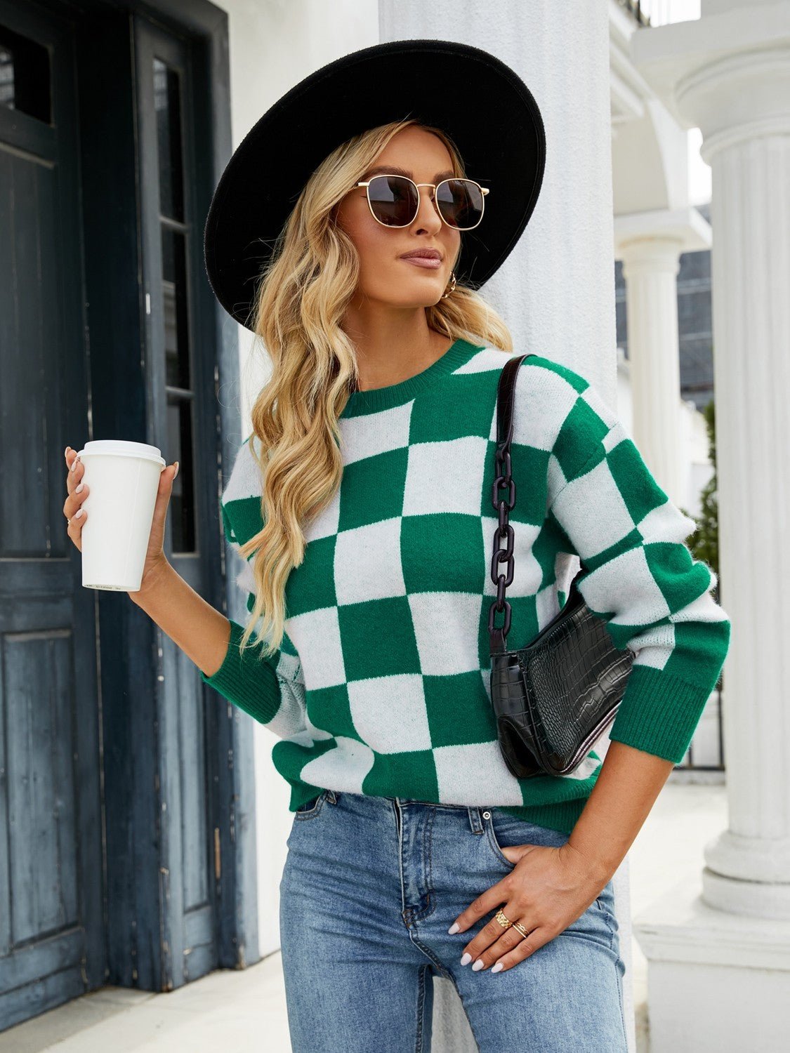 Checkered Round Neck Sweater - Guy Christopher