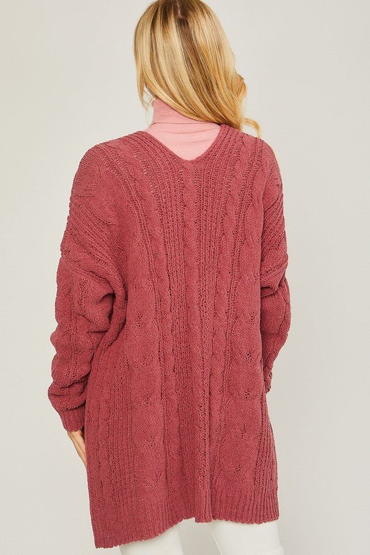 Chenille Cable Knit Oversized Open Front Cardigan - Guy Christopher