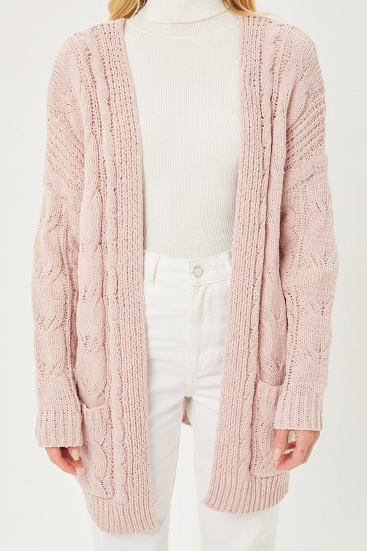 Chenille Cable Knit Oversized Open Front Cardigan - Guy Christopher