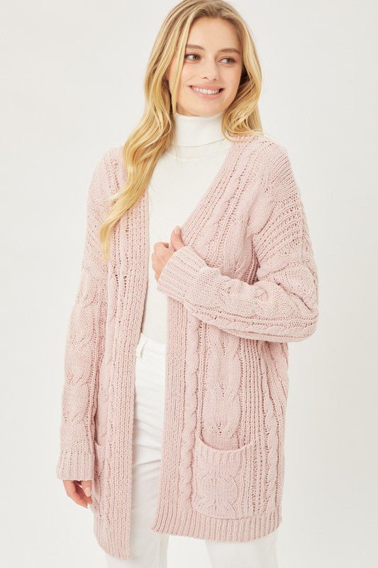 Chenille Cable Knit Oversized Open Front Cardigan - Guy Christopher