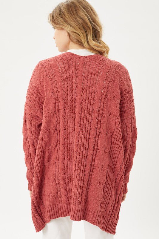 Chenille Cable Knit Oversized Open Front Cardigan - Guy Christopher