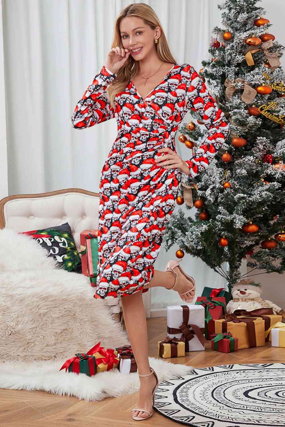 Christmas Element Print Long Sleeve Dress - Guy Christopher