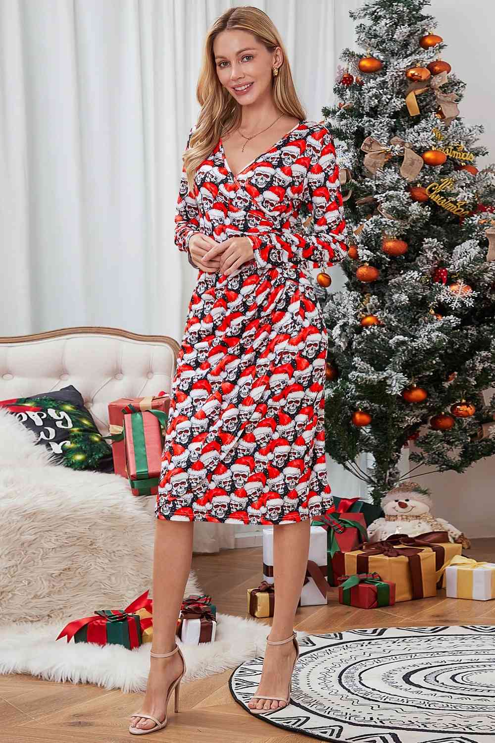 Christmas Element Print Long Sleeve Dress - Guy Christopher