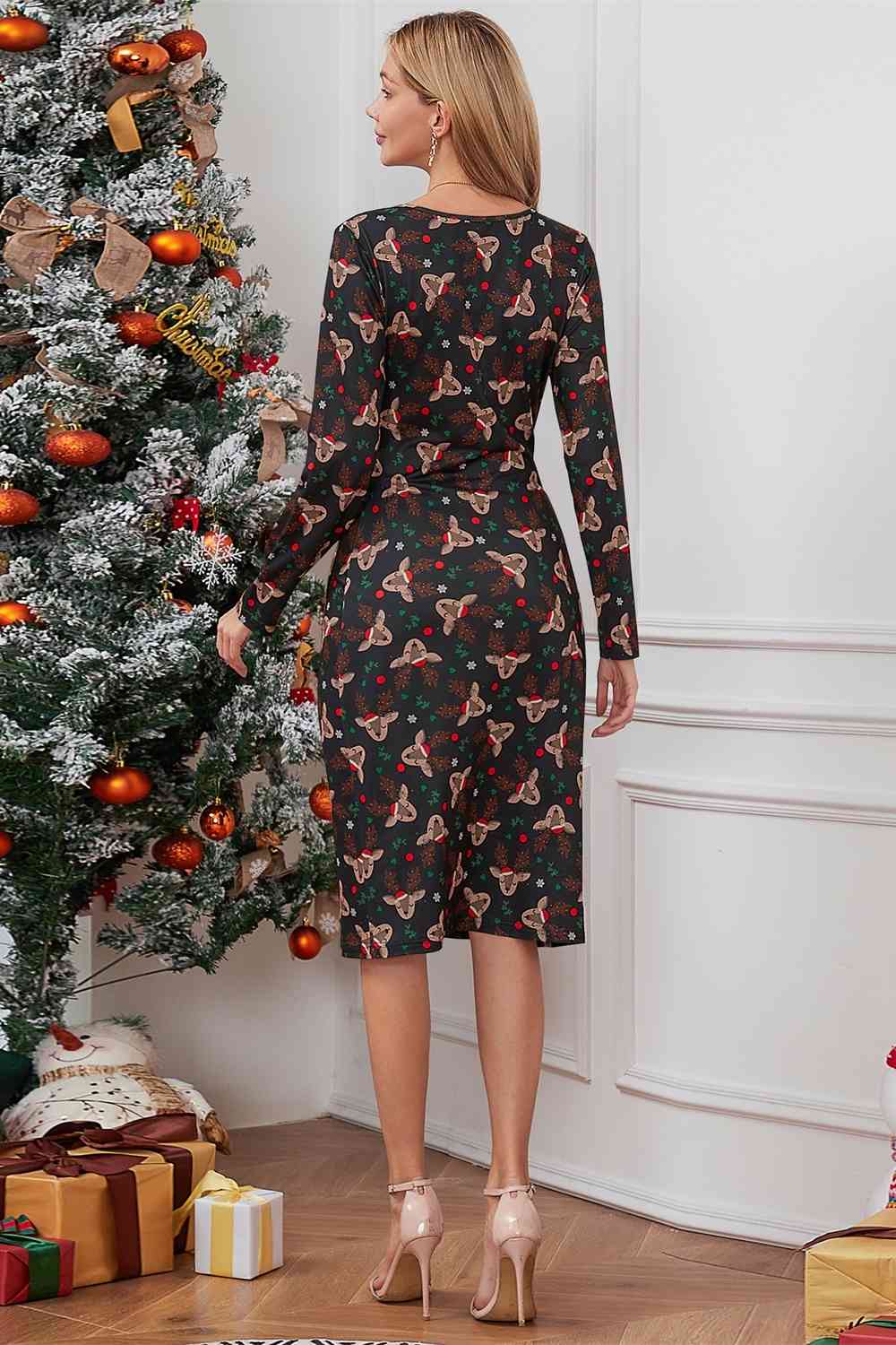 Christmas Element Print Long Sleeve Dress - Guy Christopher