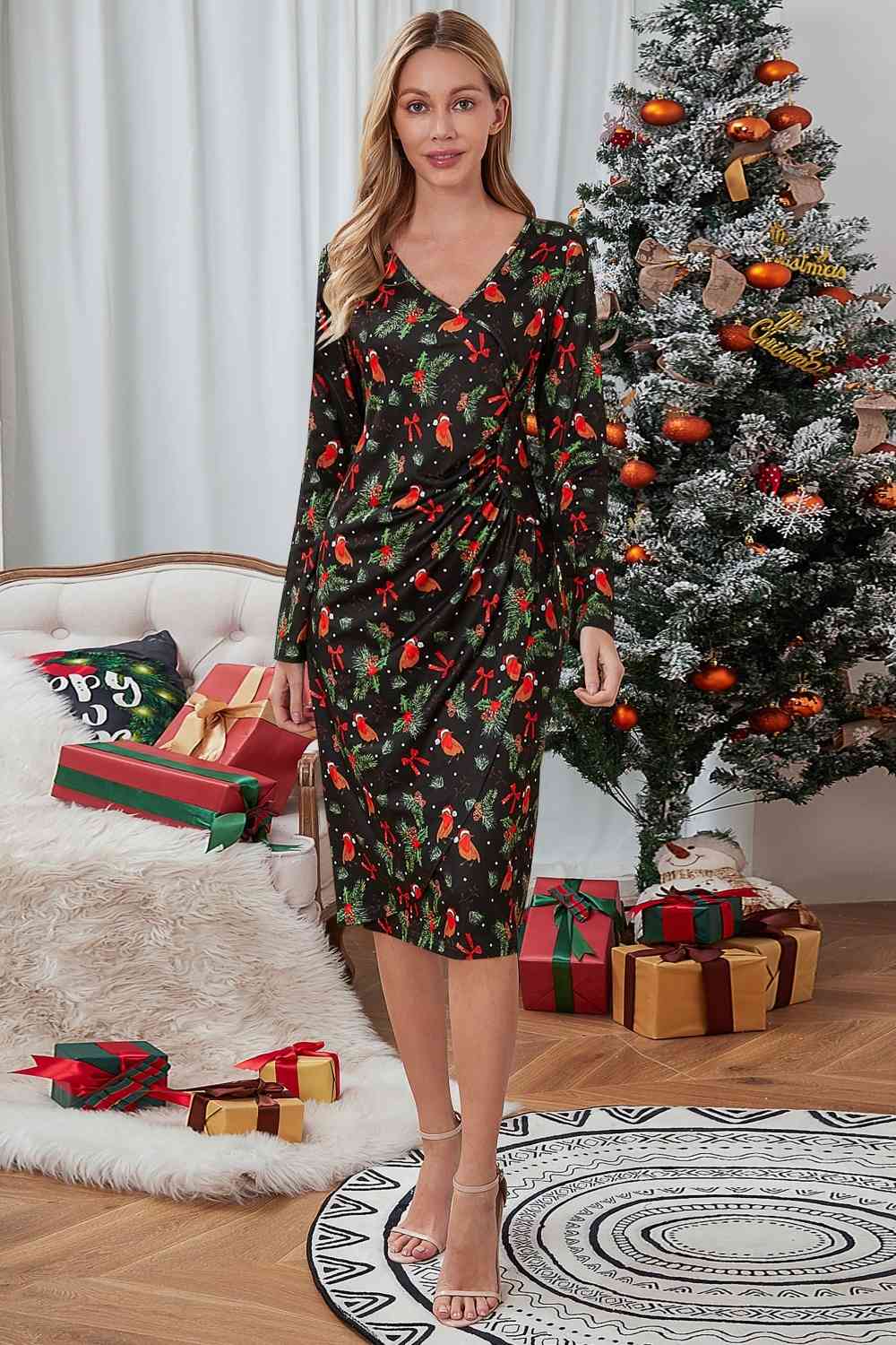 Christmas Element Print Long Sleeve Dress - Guy Christopher