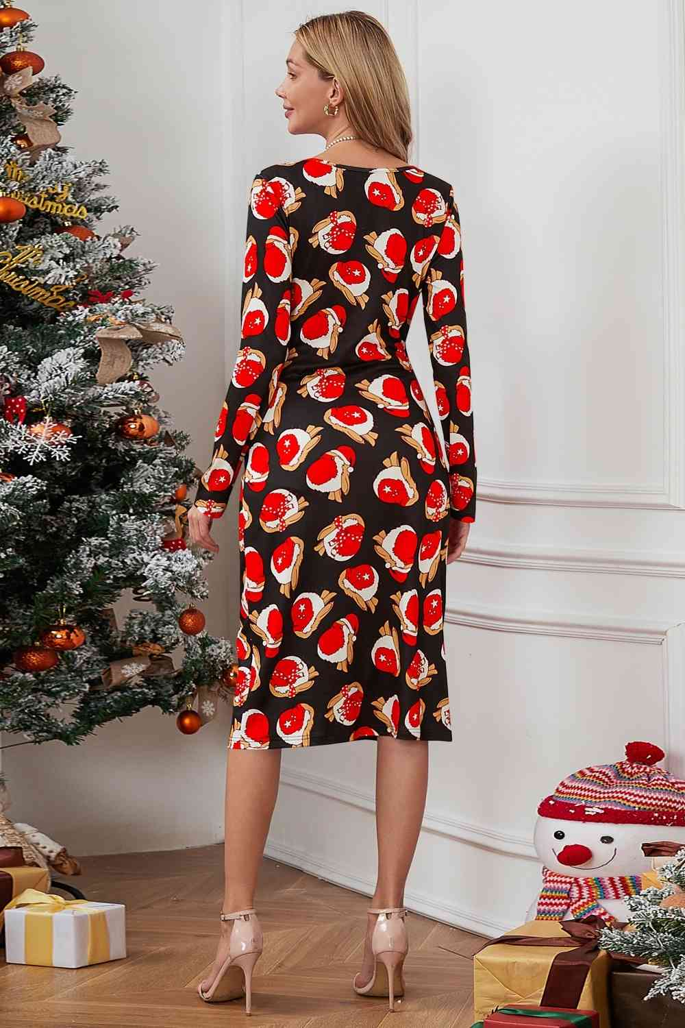 Christmas Element Print Long Sleeve Dress - Guy Christopher