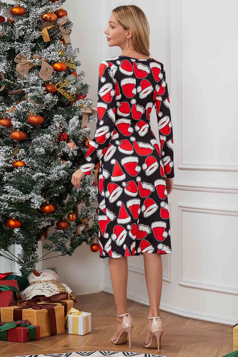 Christmas Element Print Long Sleeve Dress - Guy Christopher