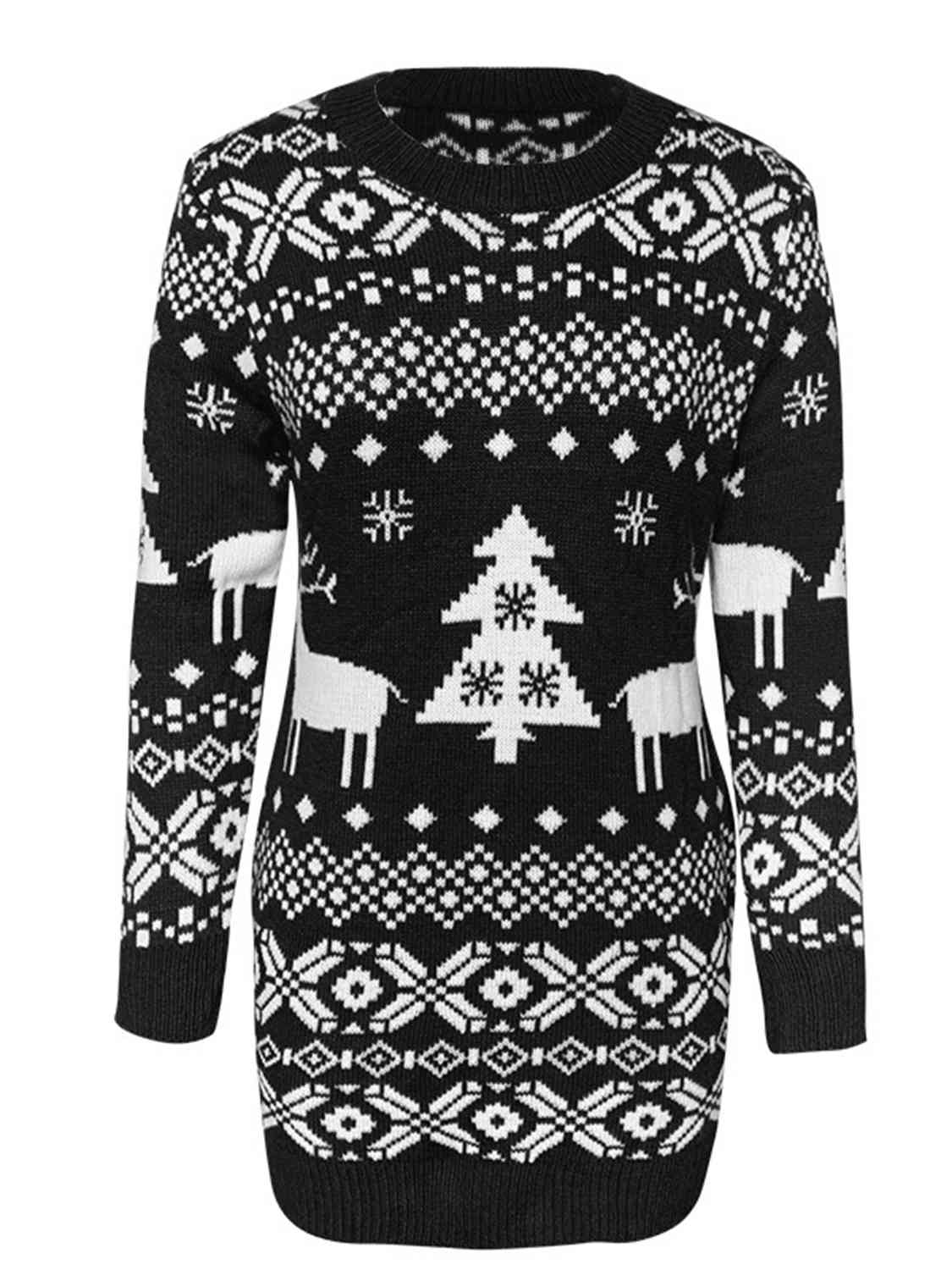 Christmas Element Round Neck Mini Sweater Dress - Guy Christopher