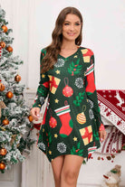 Christmas Element V-Neck Long Sleeve Mini Dress - Guy Christopher