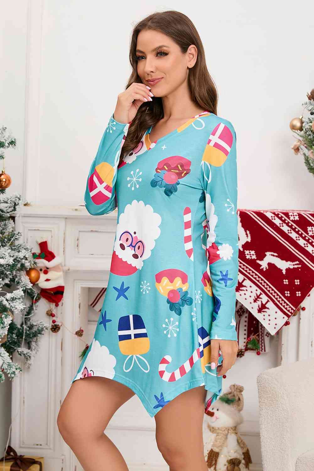 Christmas Element V-Neck Long Sleeve Mini Dress - Guy Christopher