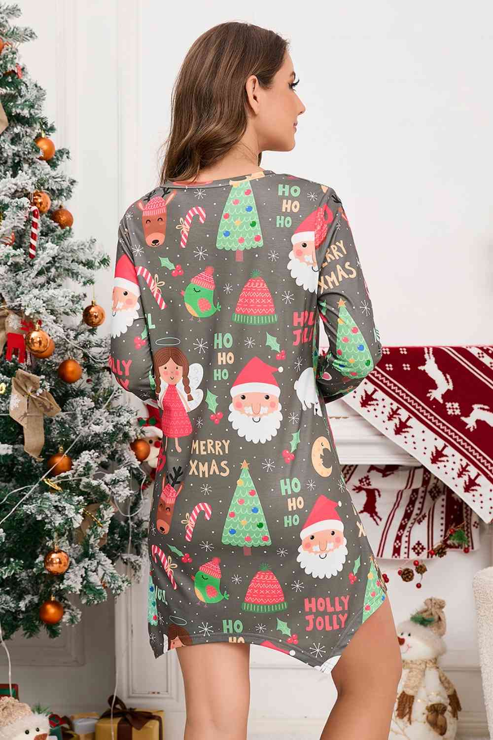 Christmas Element V-Neck Long Sleeve Mini Dress - Guy Christopher