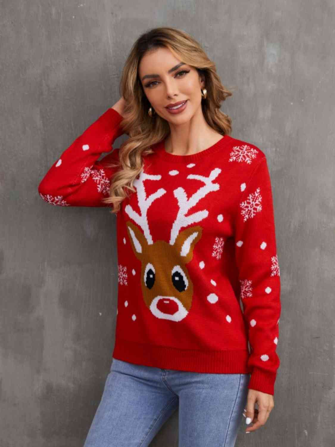 Christmas Theme Round Neck Sweater - Guy Christopher