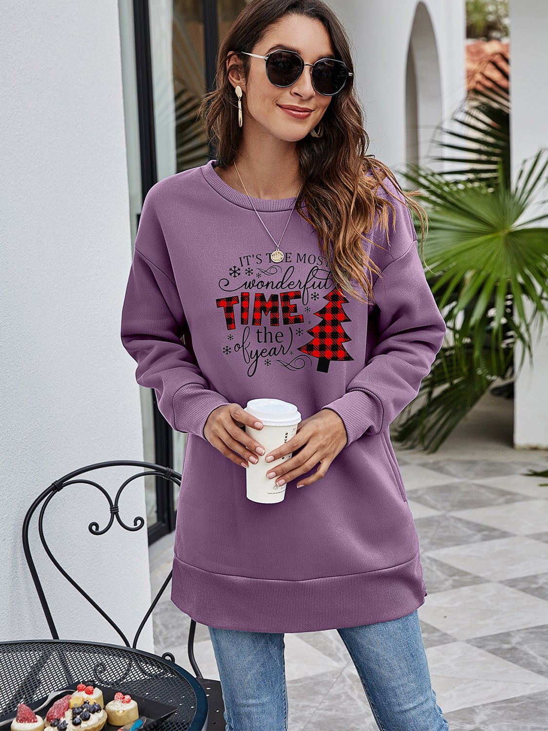 Christmas Tree Graphic Drop Shoulder Sweatshirt - Guy Christopher