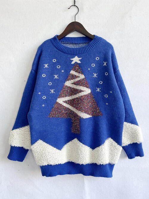 Christmas Tree Graphic Dropped Shoulder Sweater - Guy Christopher