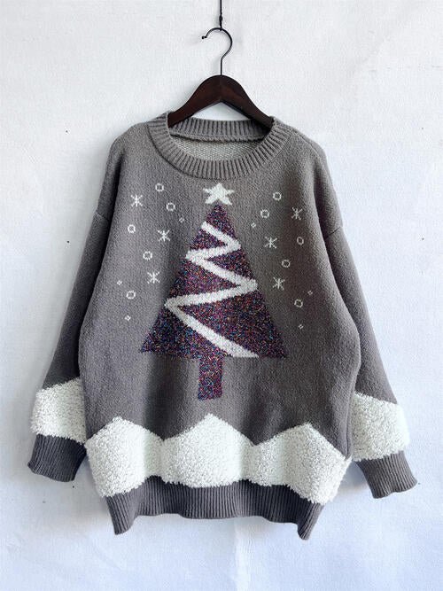 Christmas Tree Graphic Dropped Shoulder Sweater - Guy Christopher