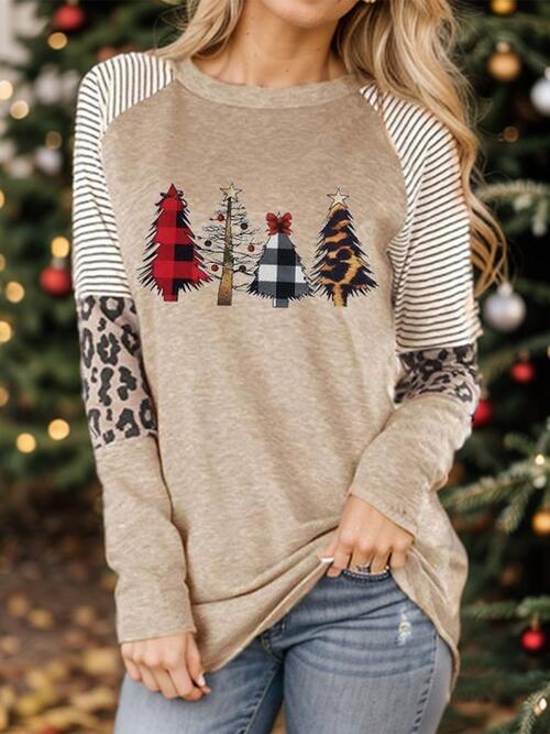 Christmas Tree Graphic Striped Long Sleeve Sweatshirt - Guy Christopher