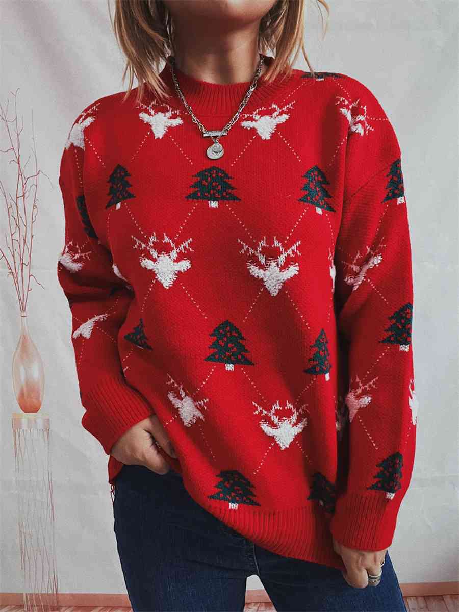 Christmas Tree & Reindeer Round Neck Sweater - Guy Christopher