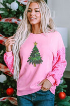 Christmas Tree Sequin Round Neck Sweatshirt - Guy Christopher