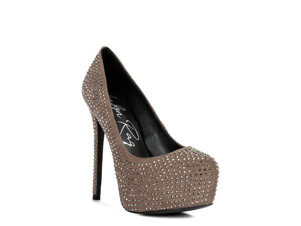 CLARISSE Diamante Faux Suede high Heeled Pumps - Guy Christopher