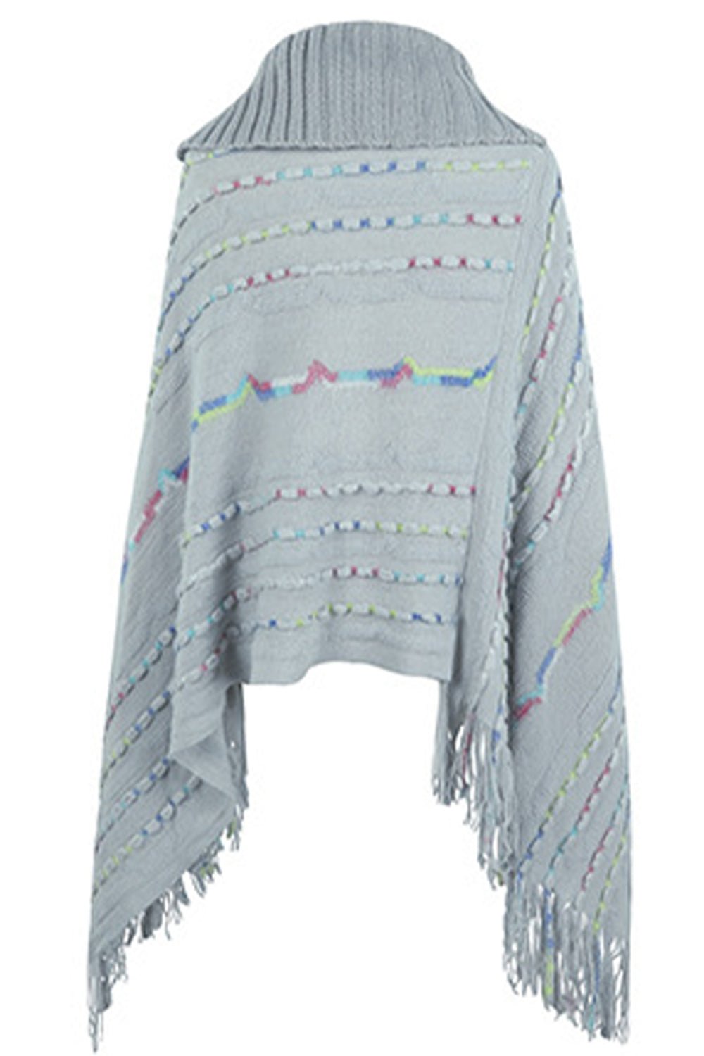 Cloak Sleeve Fringe Detail Poncho - Guy Christopher