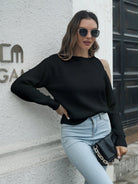 Cold-Shoulder Round Neck Sweater - Guy Christopher