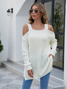 Cold Shoulder Square Neck Knit Top - Guy Christopher