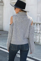 Cold Shoulder Textured Turtleneck Sweater - Guy Christopher
