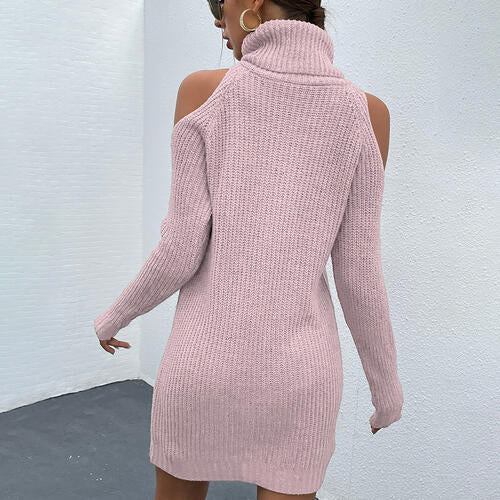 Cold Shoulder Turtleneck Sweater Dress - Guy Christopher