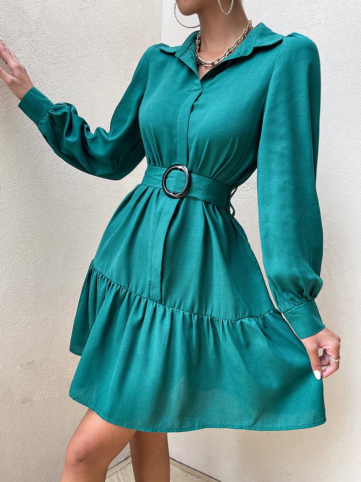 Collared Lantern Sleeve Mini Dress - Guy Christopher