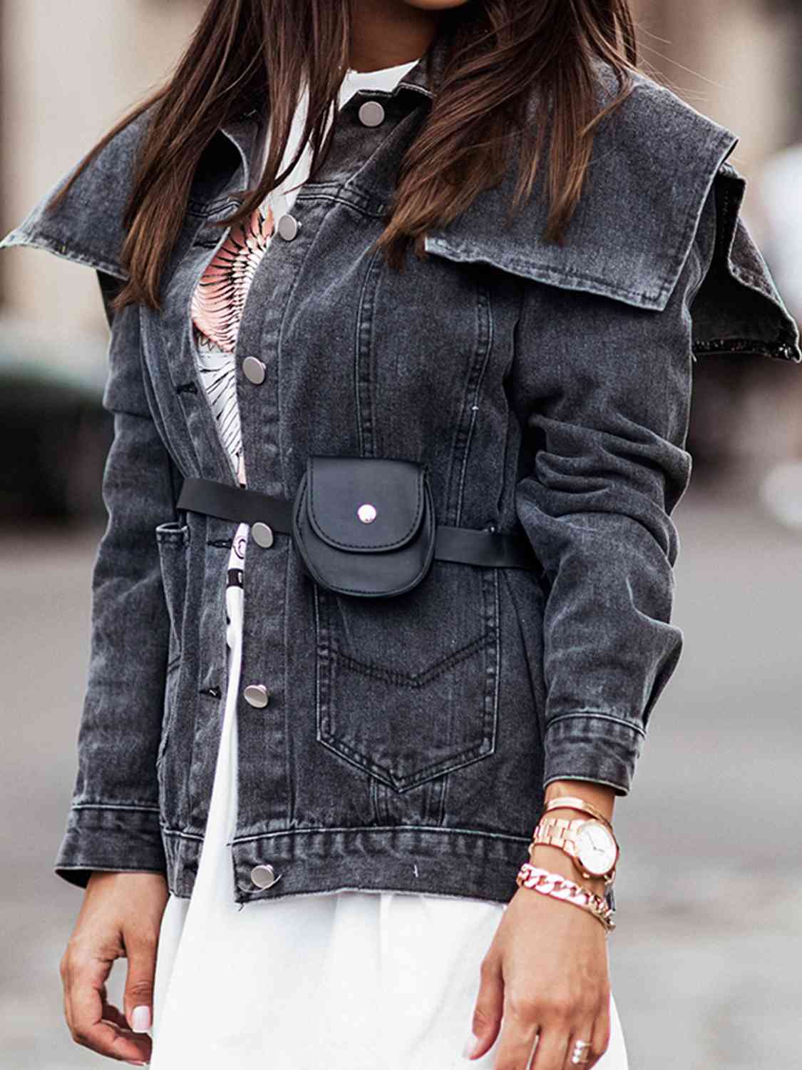 Collared Neck Button Down Denim Jacket - Guy Christopher