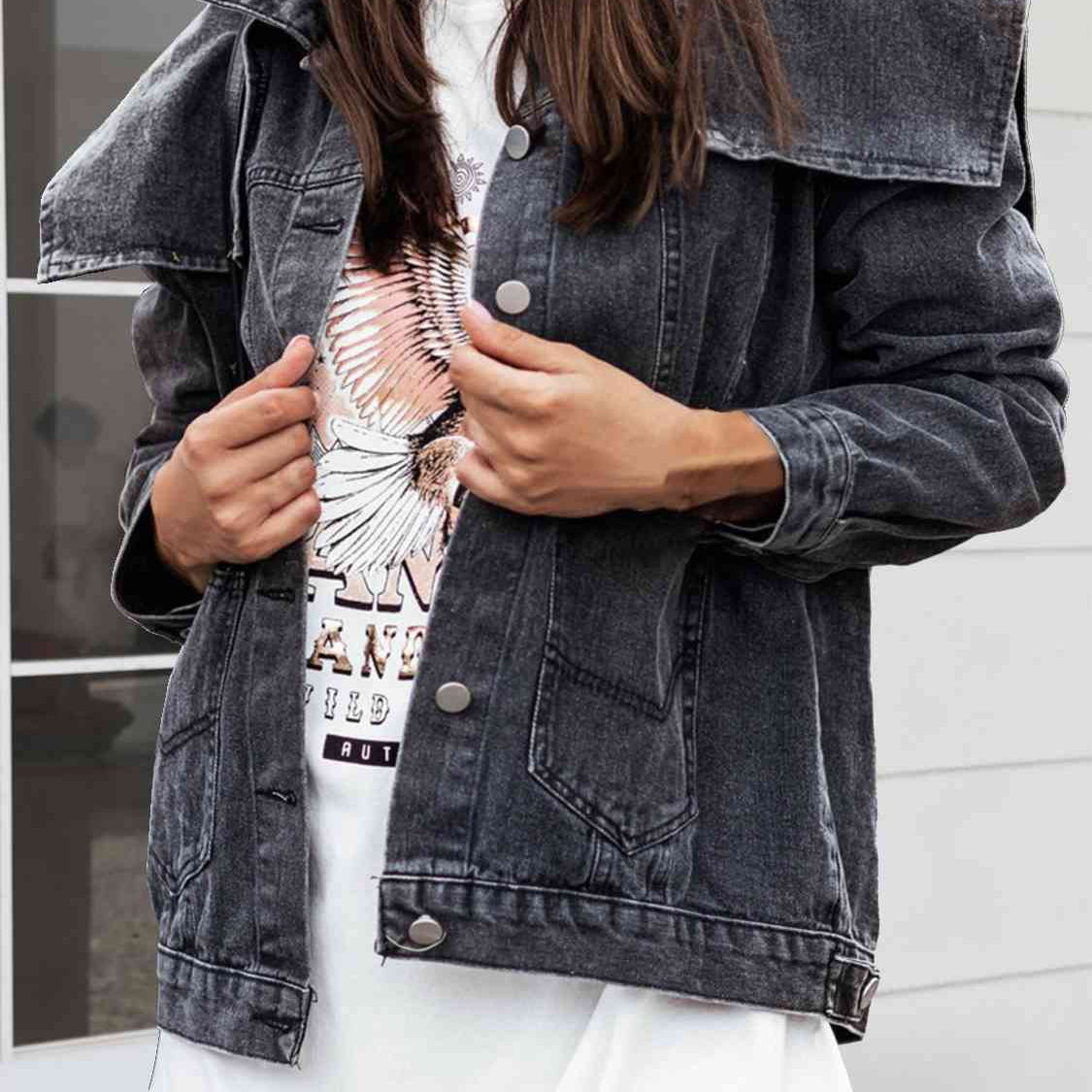 Collared Neck Button Down Denim Jacket - Guy Christopher