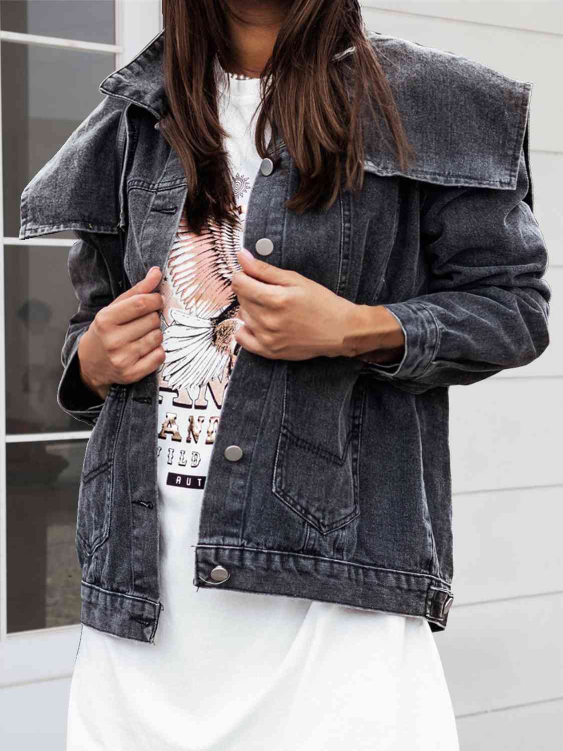 Collared Neck Button Down Denim Jacket - Guy Christopher