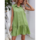 Collared Neck Buttoned Cap Sleeve Mini Dress - Guy Christopher