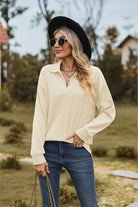 Collared Neck Cable-Knit Long Sleeve Blouse - Guy Christopher
