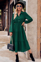 Collared Neck Long Sleeve Midi Dress - Guy Christopher