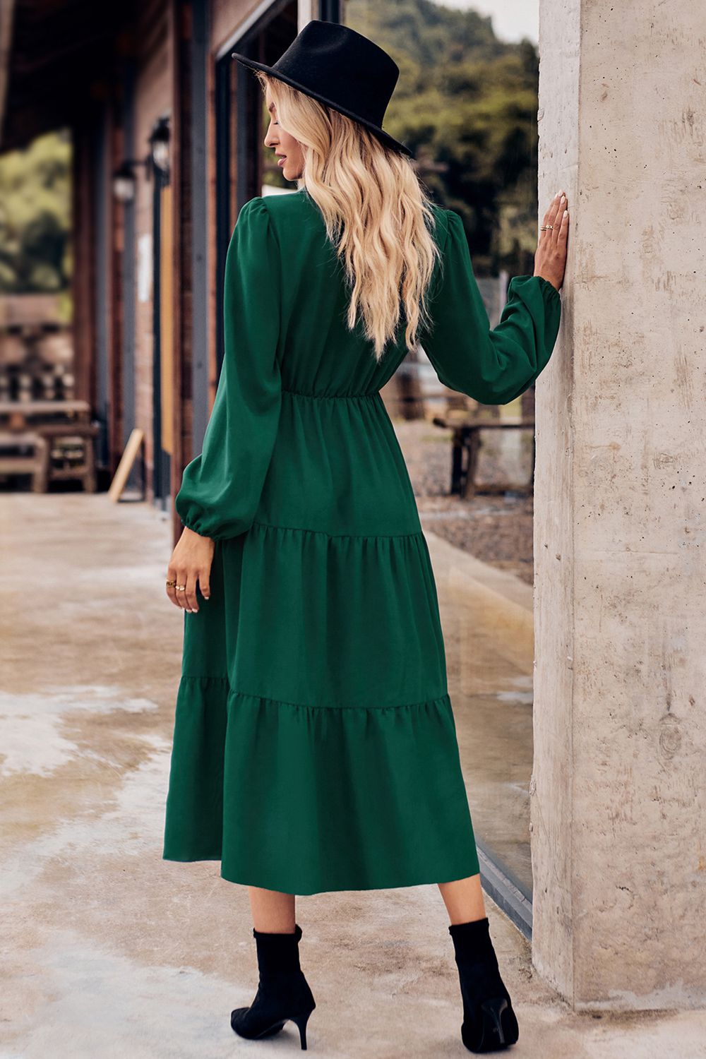 Collared Neck Long Sleeve Midi Dress - Guy Christopher