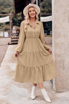 Collared Neck Long Sleeve Midi Dress - Guy Christopher