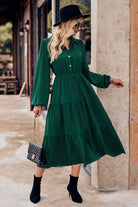 Collared Neck Long Sleeve Midi Dress - Guy Christopher