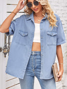 Collared Neck Short Sleeve Denim Jacket - Guy Christopher