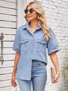 Collared Neck Short Sleeve Denim Jacket - Guy Christopher