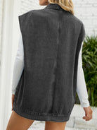 Collared Neck Sleeveless Denim Top with Pockets - Guy Christopher