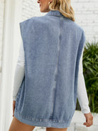 Collared Neck Sleeveless Denim Top with Pockets - Guy Christopher
