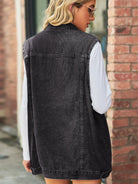 Collared Neck Sleeveless Denim Top with Pockets - Guy Christopher