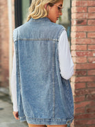 Collared Neck Sleeveless Denim Top with Pockets - Guy Christopher