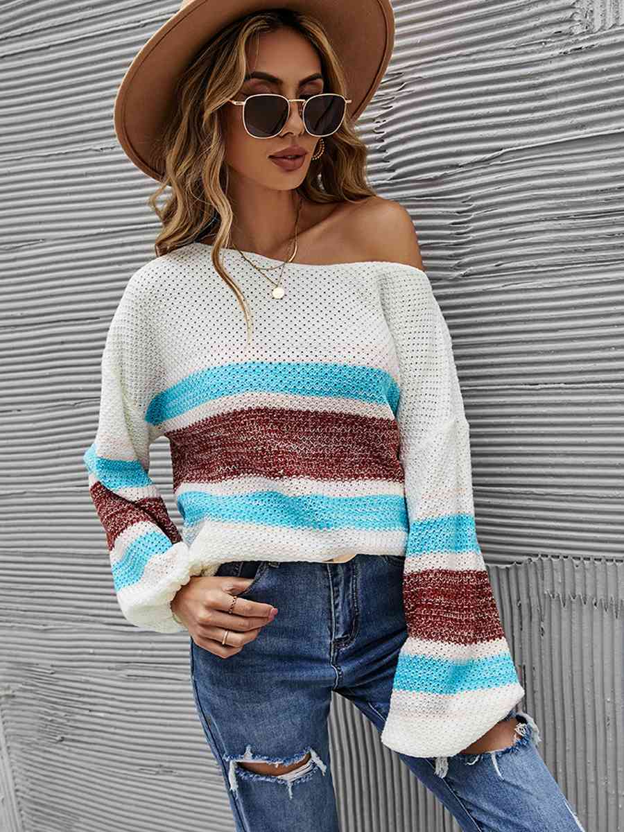 Color Block Boat Neck Knit Top - Guy Christopher